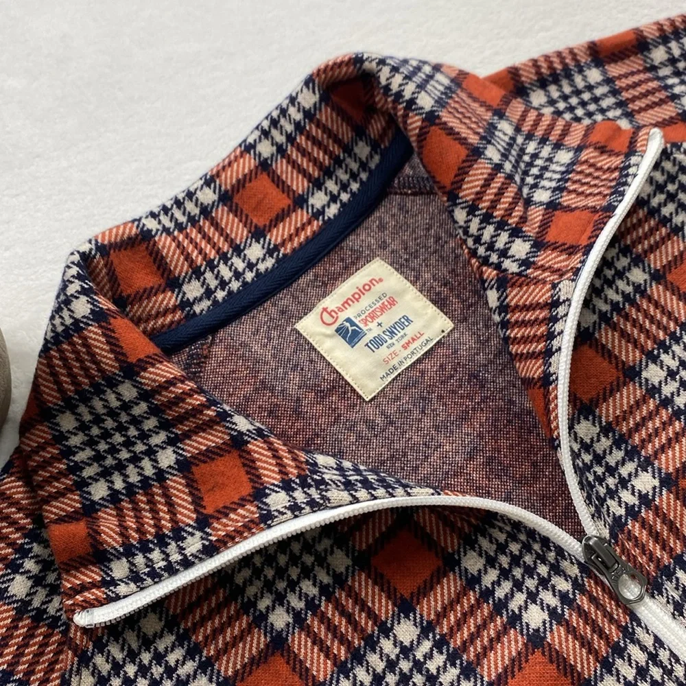 Champion x Todd Snyder Wool Blend Plaid Houndstooth Full Zip Track Jacket - Picture 9 of 16